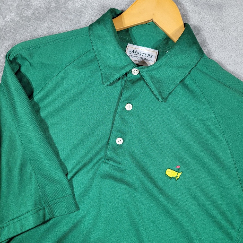 Masters Performance Polo Shirt Mens M Green Short Sleeve Golf Tournament Logo